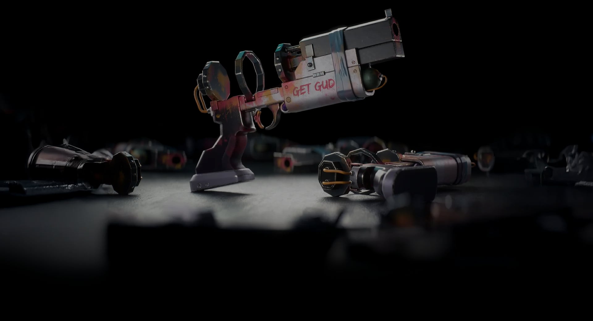 Various weapons and guns from Rekt Games including Spludge Wars paintball arsenal